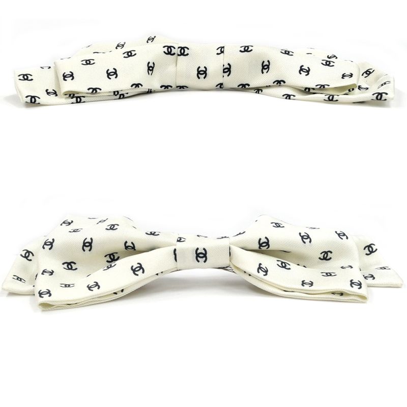 Chanel Barrette Aaa821 Ribbon White Logo COCO Silver Hardware Hair — view 4