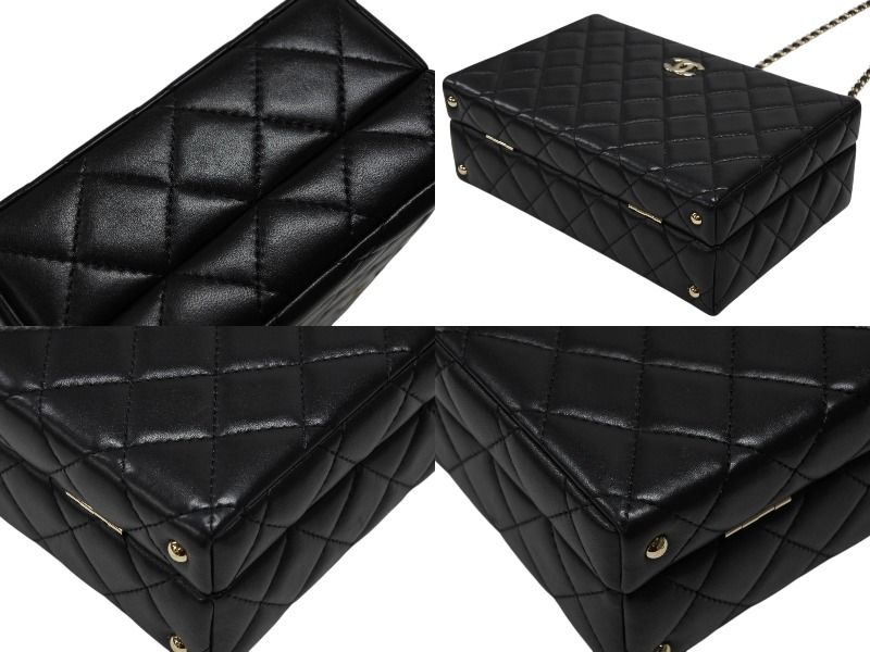 Chanel CC Logo Quilted Chain Shoulder Handbag Lambskin Black — view 6
