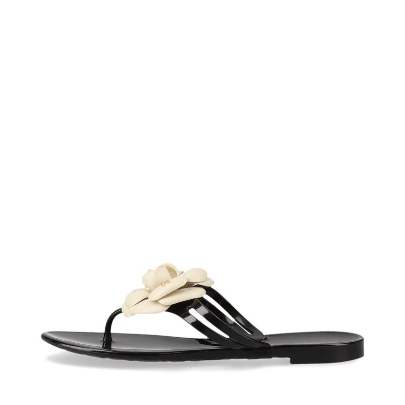 Chanel Coco Mark Camellia Rubber Sandals 35 Black And White — view 2