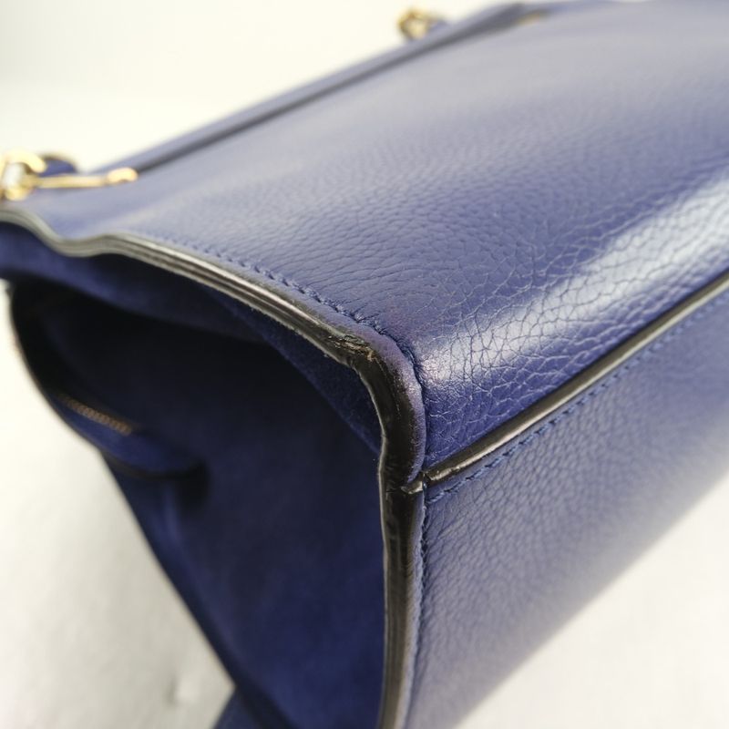 Celine Trapeze 2-Way Shoulder Calf Blue Handbag — view 7