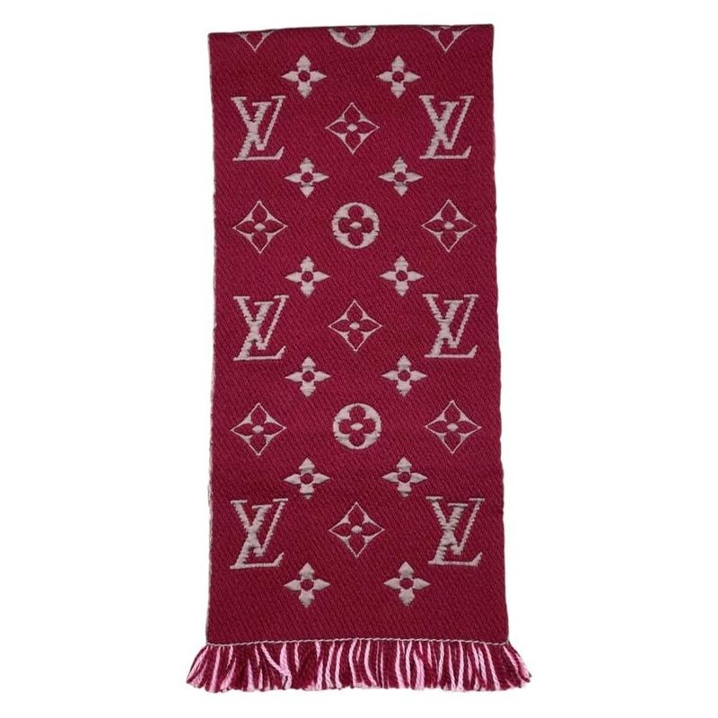 Louis Vuitton Scarf Echarpe Logomania Duo Monogram Wool Silk Wine Red — view 3