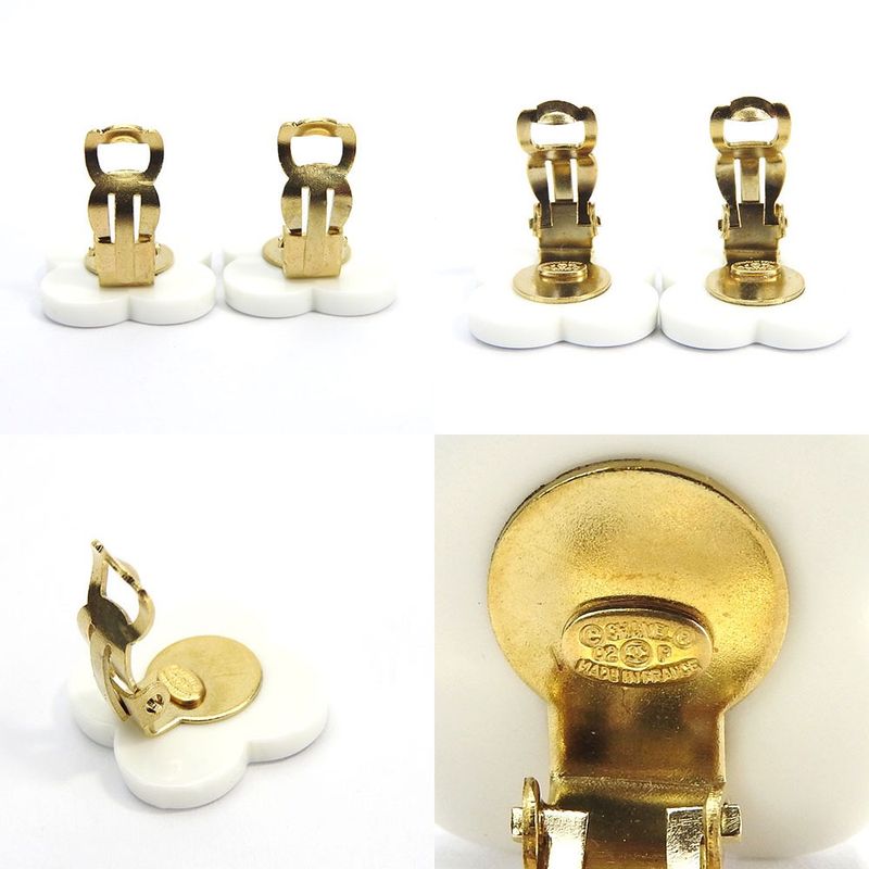 Chanel Coco Flower Motif Clover 02 P Plated Gold White Black Jewelry — view 3