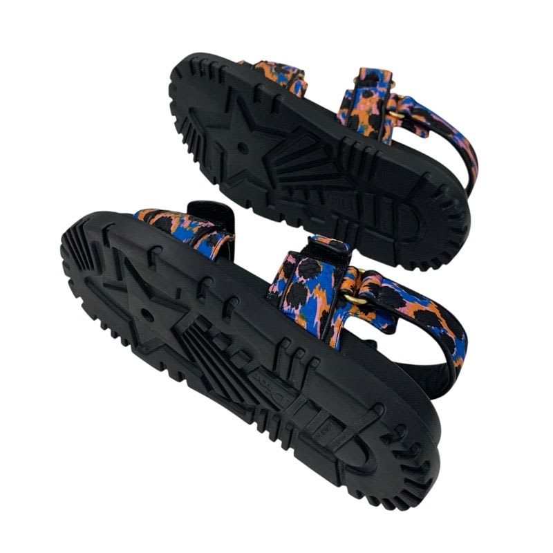 Christian Dioract Sandals Shoes Leather Black Multicolor Logo Velcro Strap — view 6