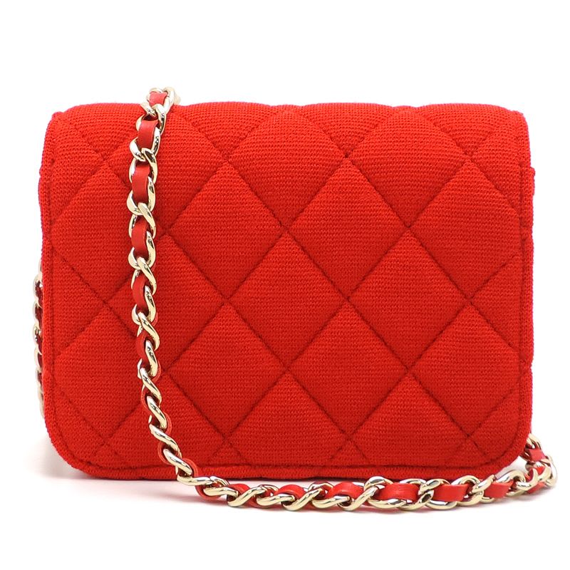 Chanel Shoulder Mini Quilted Chain Cotton Red Bag — view 3