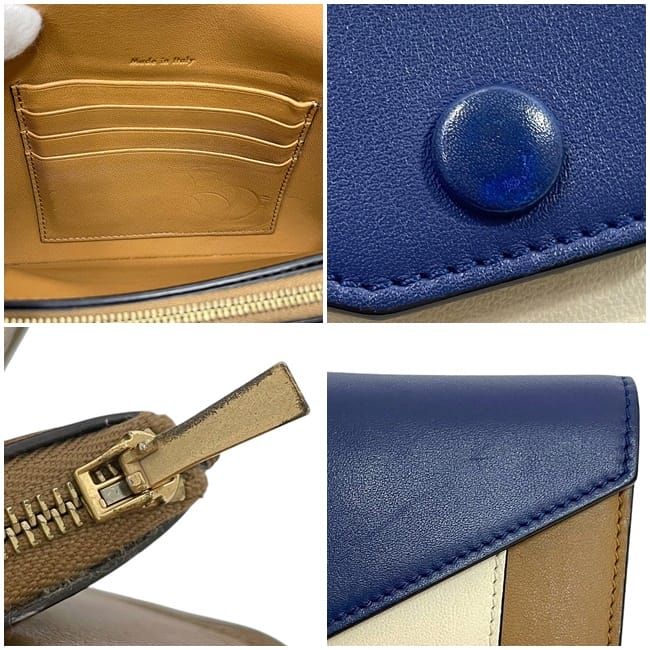 Celine Bifold Long Wallet Brown Navy White Leather — view 4
