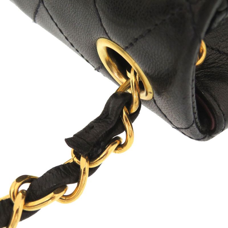 Chanel Mini Quilted Lambskin Leather Black 4 Gold Chain Shoulder Bag — view 7