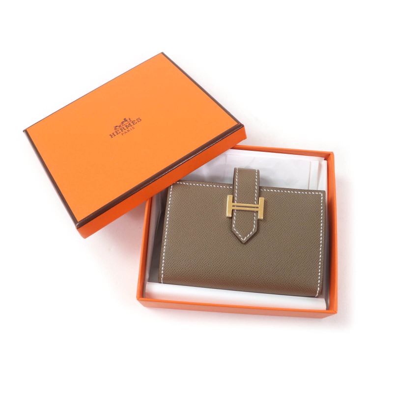 Hermes Bearn Mini Etoupe Gold Hardware H Logo Wallet With Coin — view 2