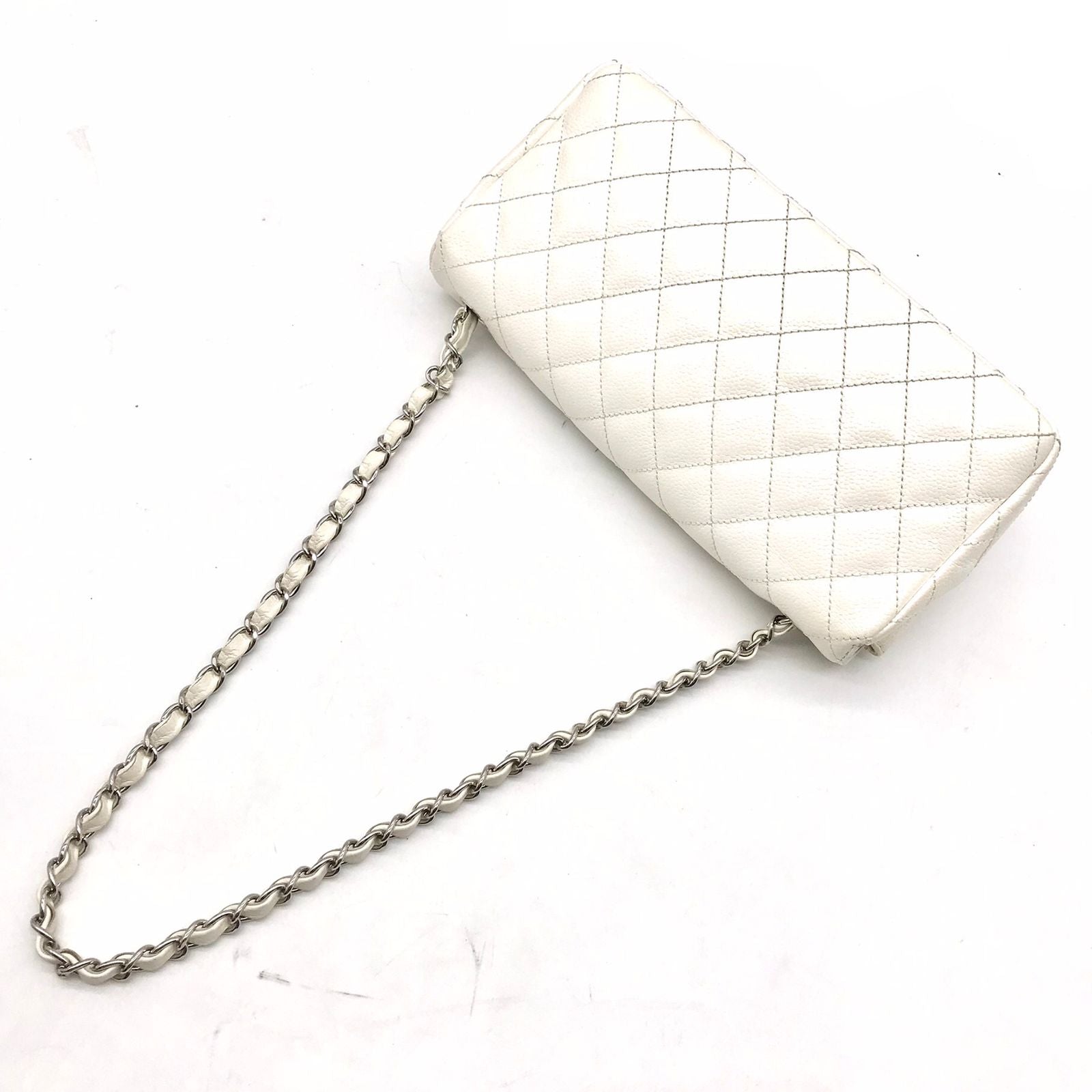 Chanel Caviar Leather CC Logo Turnlock Chain Shoulder Bag White — view 2