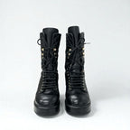 Chanel Boots Short Shoes Leather Black Coco Mark Quilted Lace Up Middle — view 2