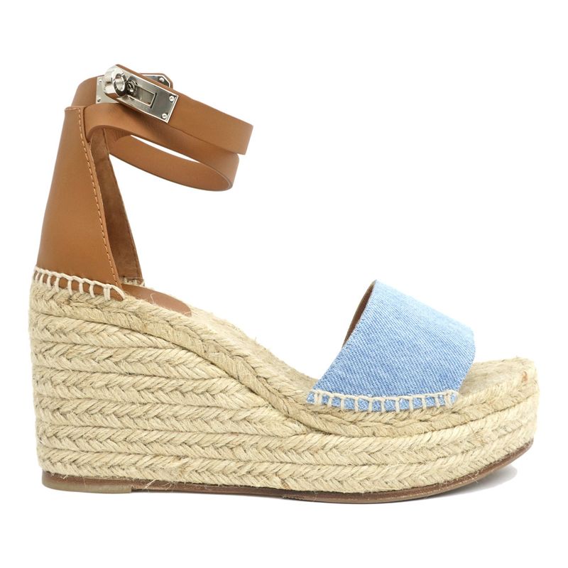Hermes Espadrilles Tivoli Wedge Sole Sandals Blue Brown 37 — view 4