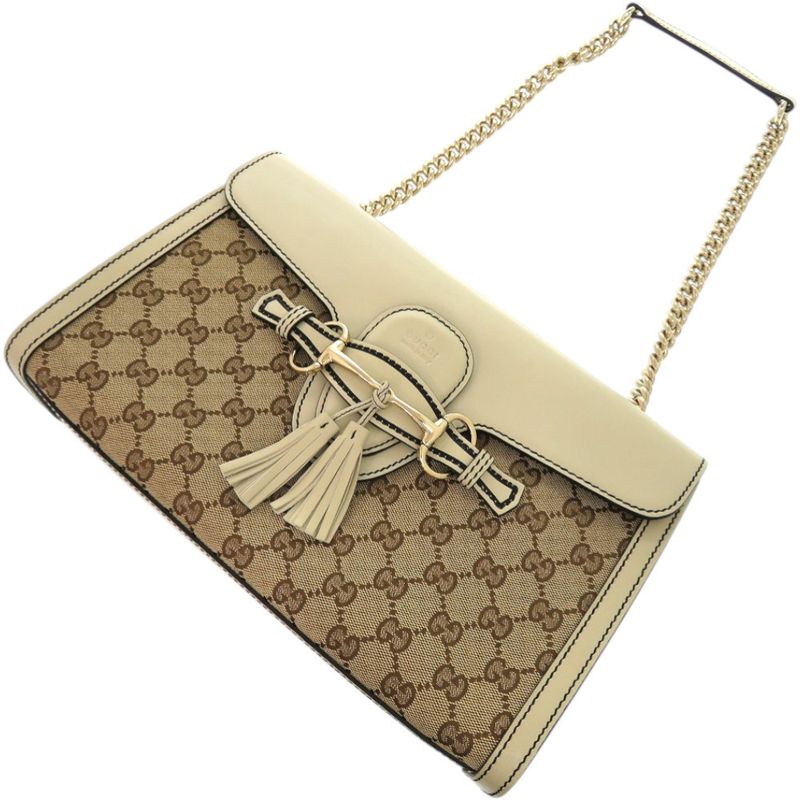 Gucci Emily Horsebit GG Canvas Leather White Shoulder Bag 0526 — view 4