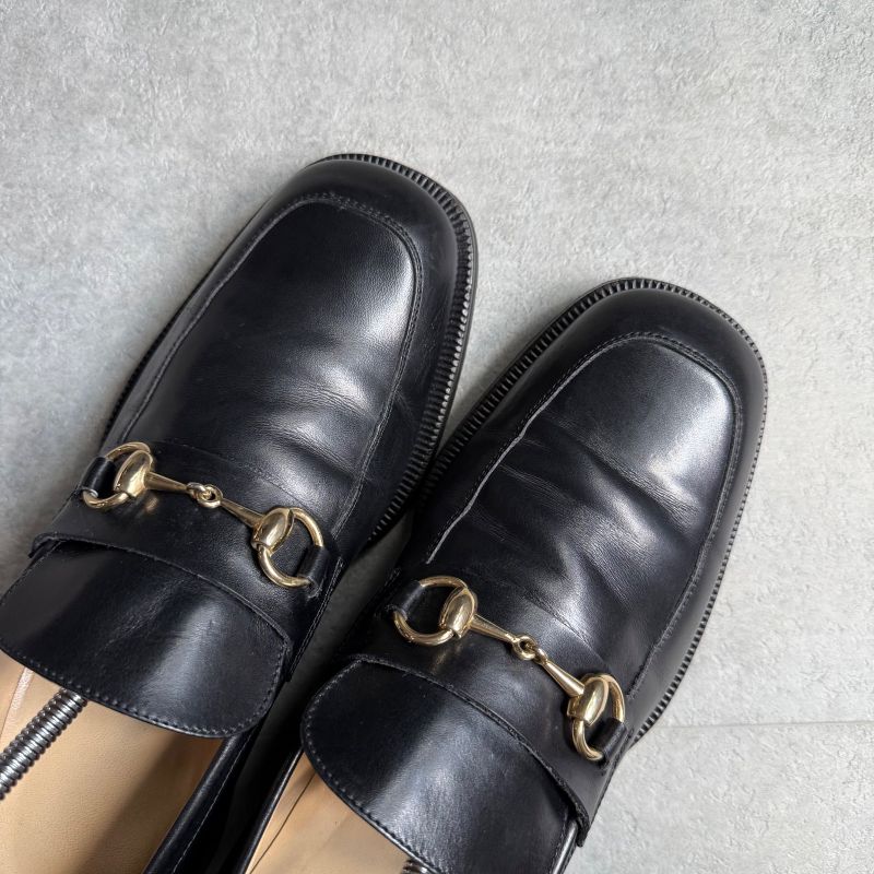 Gucci Horsebit Loafer Square Toe Black Gold Hardware 41 E — view 3