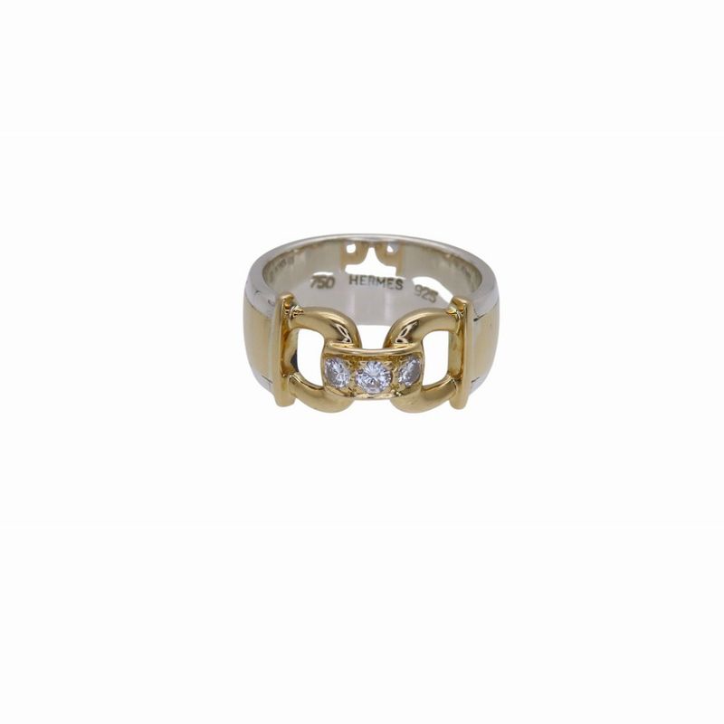 Hermes 18K Yellow Gold Silver 925 Diamond Ring 18KG 750 — view 5