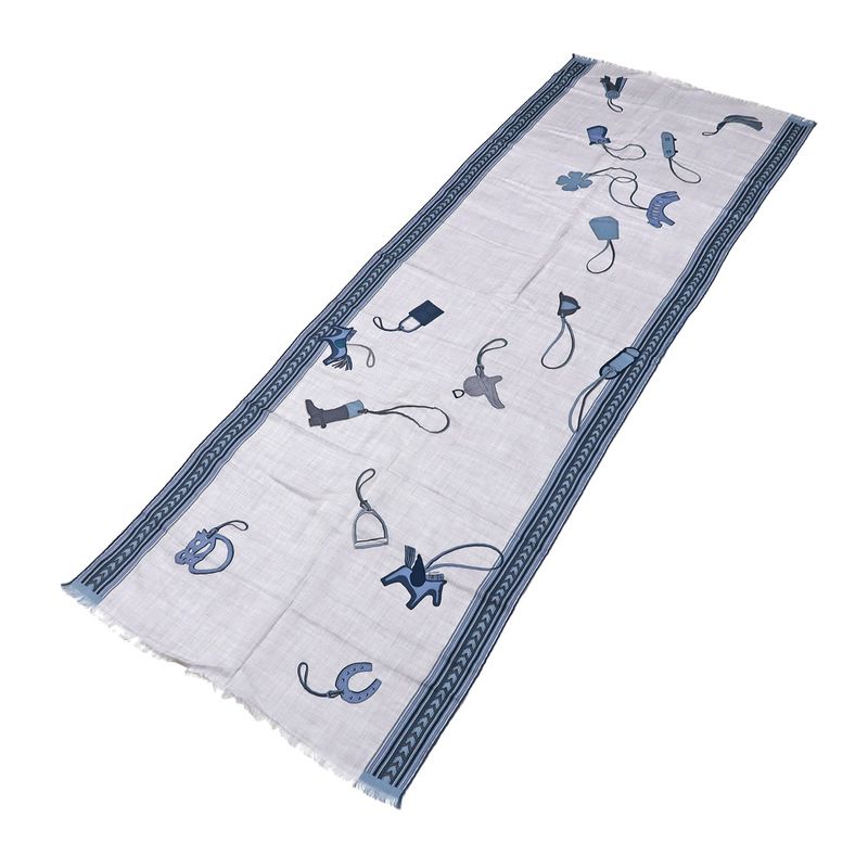 Hermes Shawl Rectangle 70% Cashmere 30% Silk Blue Cashcil Accessories — view 3