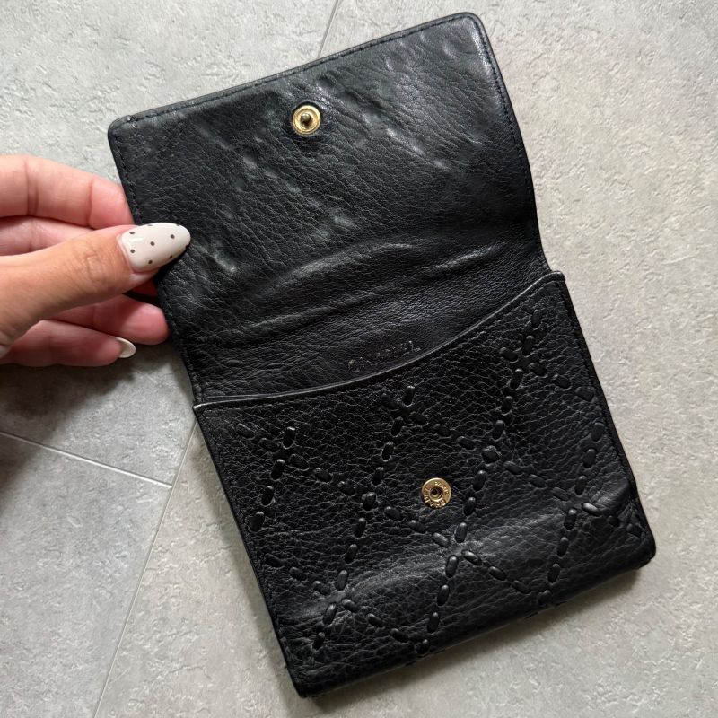 Chanel Stitching Coco Mark W Hook Bifold Wallet Leather Black Compact — view 8