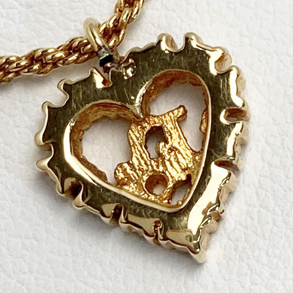 Christian Dior Logo Heart Rhinestone Necklace Gold GP — view 7