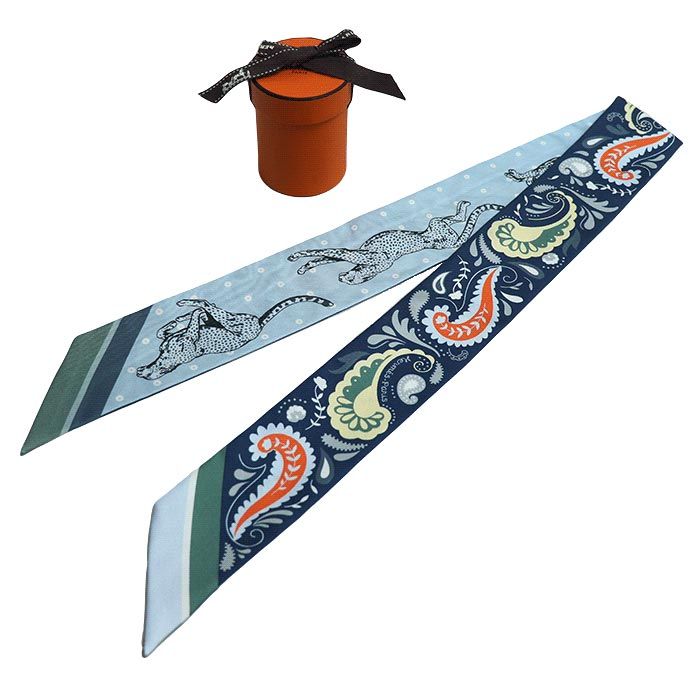 Hermes Guepards Bandana Cheetah Scarf Blue Marine Clesol Ciel Green — view 5