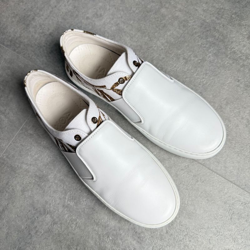 Chanel Coco Mark Leather White Gold Floral Slip on ed Shoes — view 2