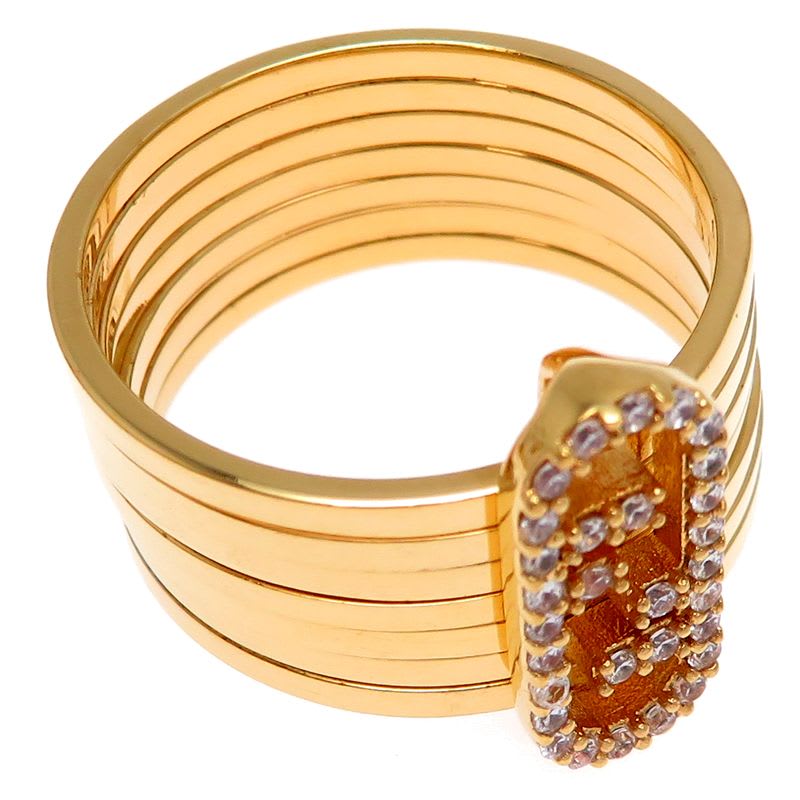 Fendi Intrecciato Stud Diamond Gold Ring — view 3