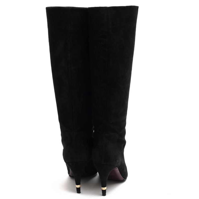 Chanel Long Boots Shoes Women Suede Leather Black High Heel Sole — view 4