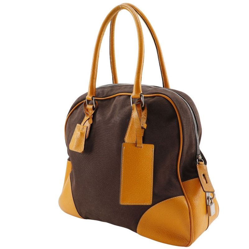 Prada Mini Boston Canvas Brown Tote Bag — view 2