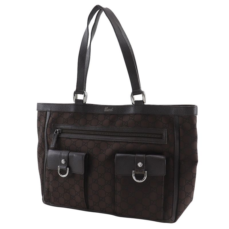 Gucci Abbey Line Outlet GG Nylon Canvas Brown Tote Bag — view 2
