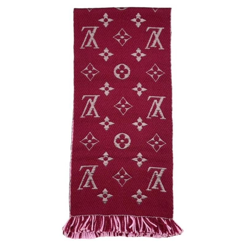 Louis Vuitton Scarf Echarpe Logomania Duo Monogram Wool Silk Wine Red — view 4