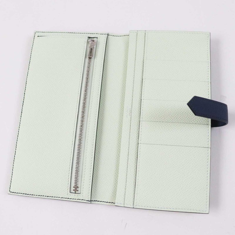 Hermes Bearn Souffle Verso Blue Prus Vert Fizz Silver Hardware Vaux Epson Long — view 6