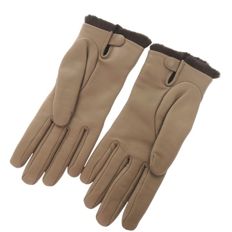 Hermes Cashmere Lambskin Size 75 Brown Gloves 1415 — view 2