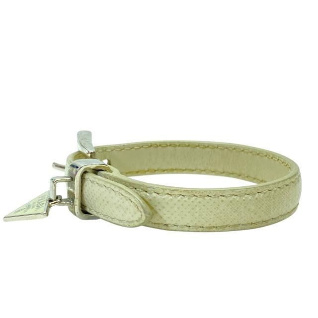 Prada 1 Ib351 Bracelet Bangle Accessories Small Triangle Logo Leather White — view 5