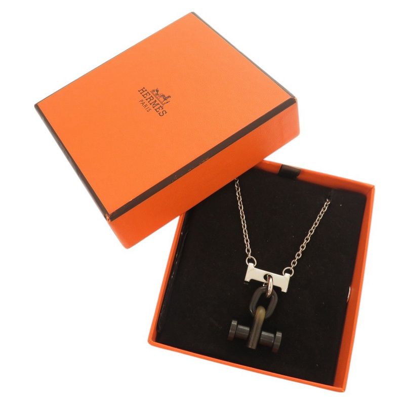Hermes Mobil H Metal Buffalo Horn Silver Necklace Pendant 1081 — view 3