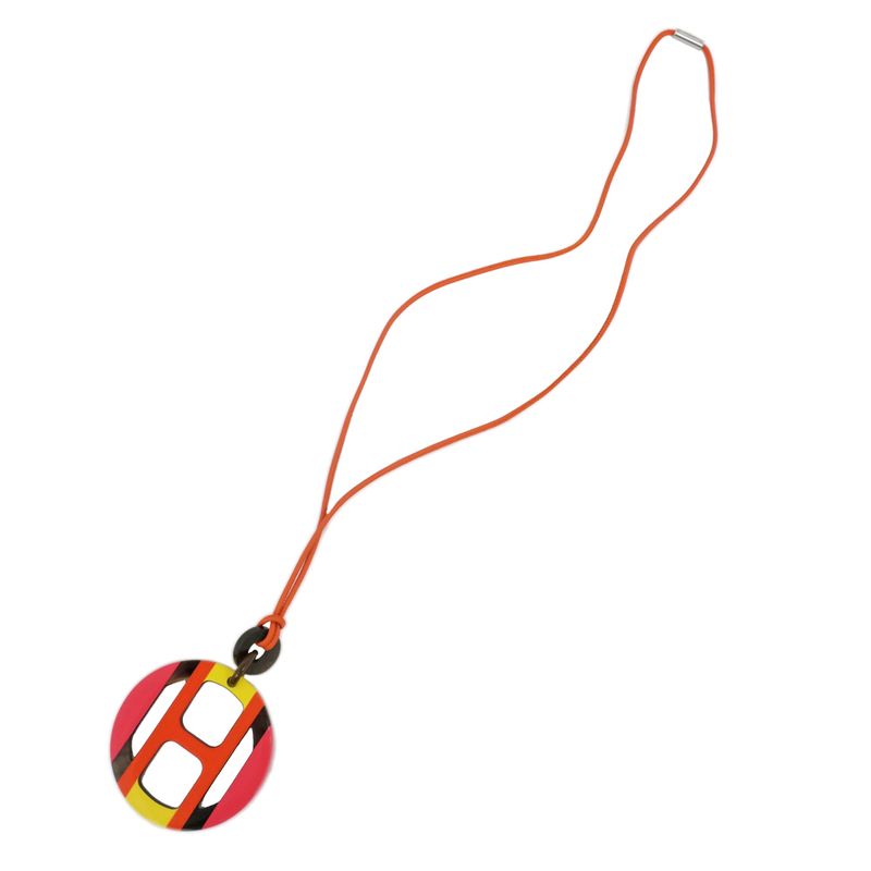 Hermes Necklace H Equipe Buffalo Horn Multicolor Pink Pendant Accessory — view 9