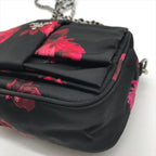 Prada Nylon Tessuto Logo Flower Floral Pattern Mini Chain Shoulder Pouch Black — view 4