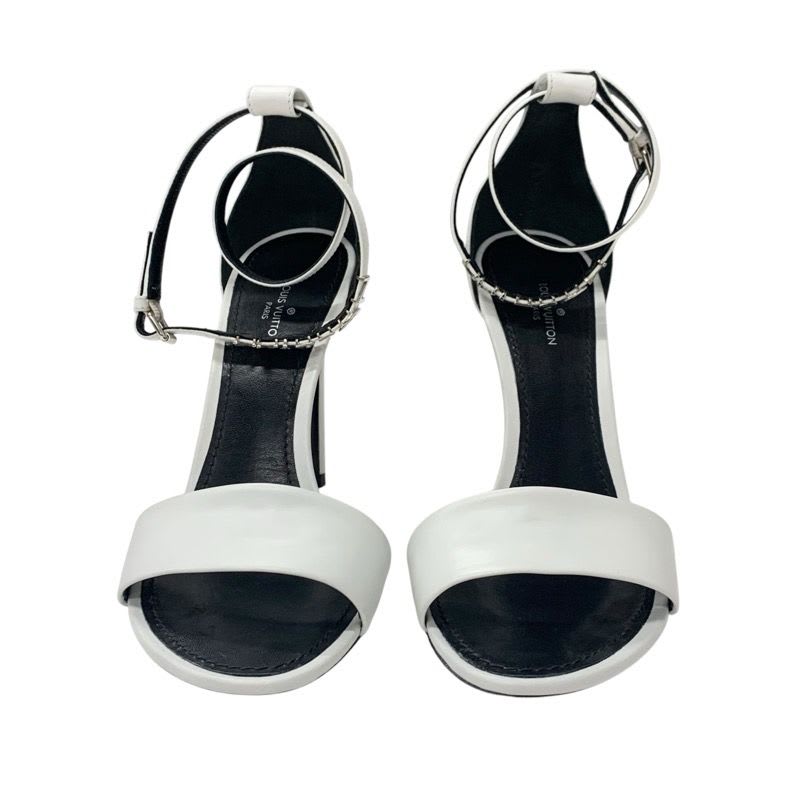 Louis Vuitton Sandals Shoes Leather White Silver Logo Strap — view 2