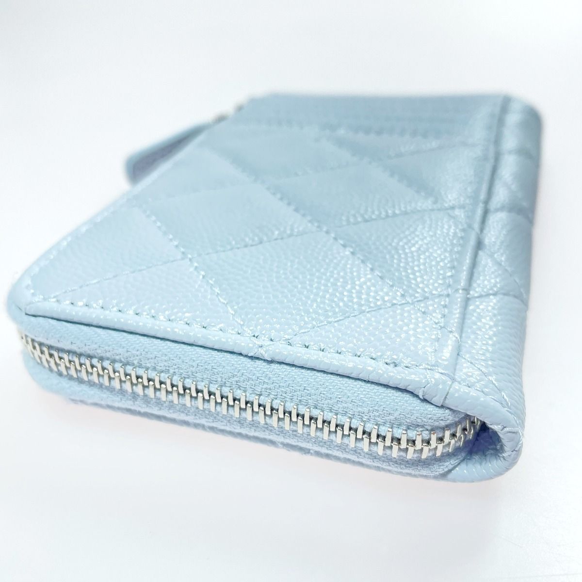 Chanel Quilted Card Case Ap3836 Light Blue Coco Mark Caviar Leather Coin — view 4