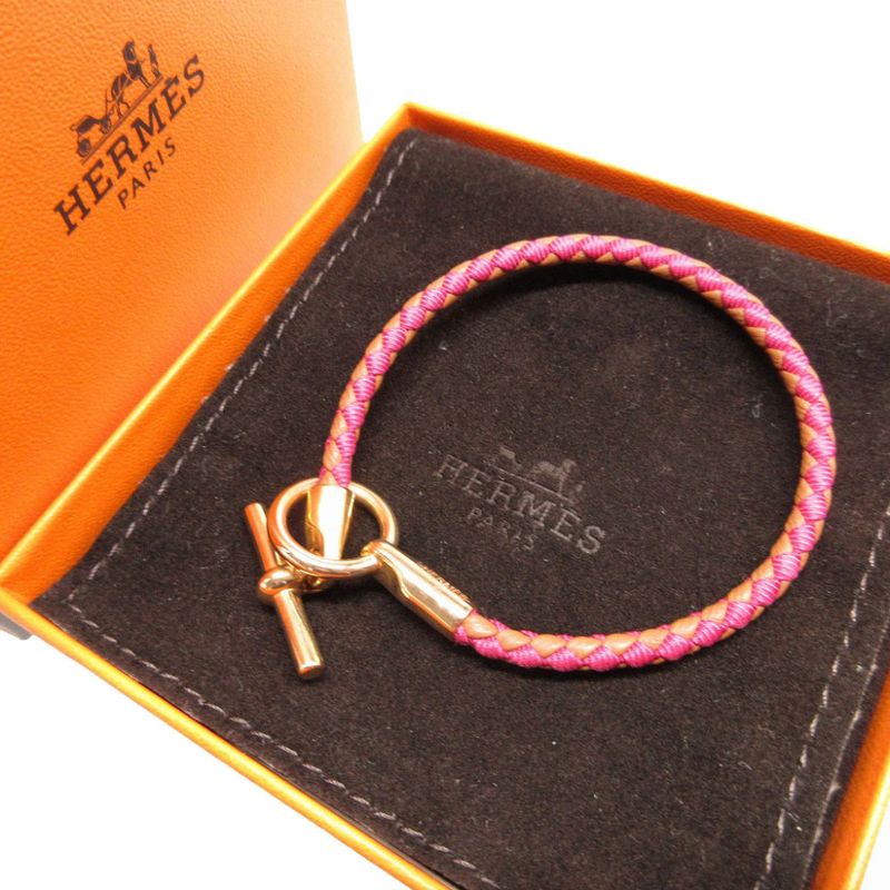 Hermes Leather Canvas Pink Brown Bracelet 0850 — view 3