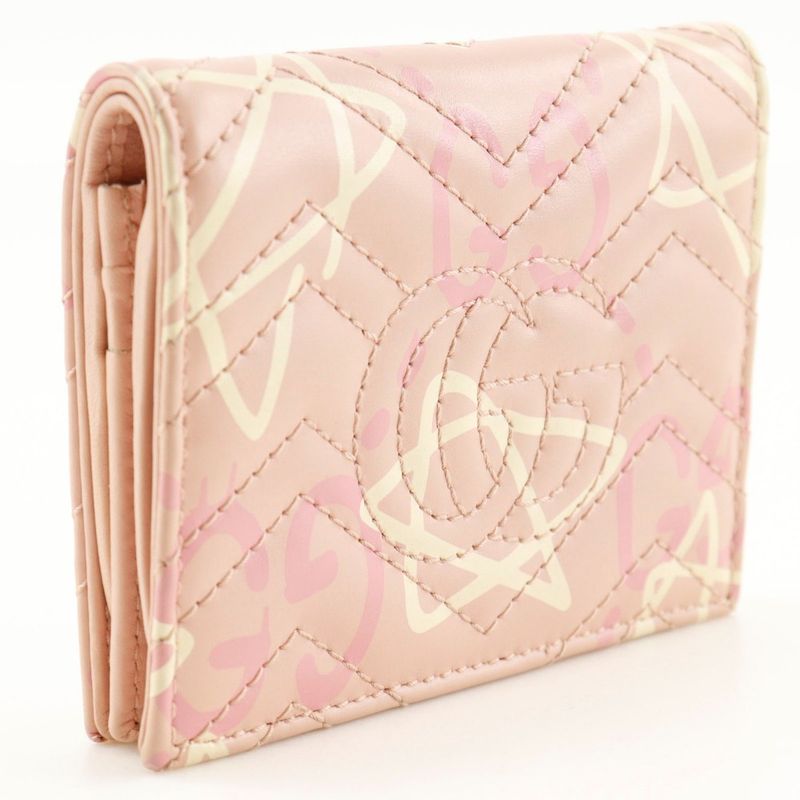 Gucci Compact Wallet GG Ghost Card Case Leather Pink Bifold — view 3