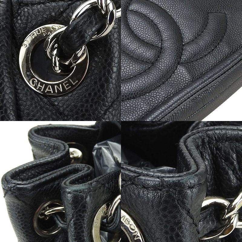 Chanel Shoulder Bag Chain Caviar Leather Black Silver Hardware — view 4