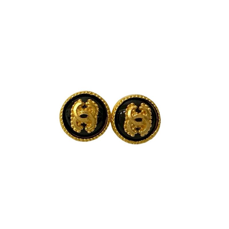 Chanel Vintage Coco Mark Earrings Ear Cuff Accessory Gold Black 96A — view 4