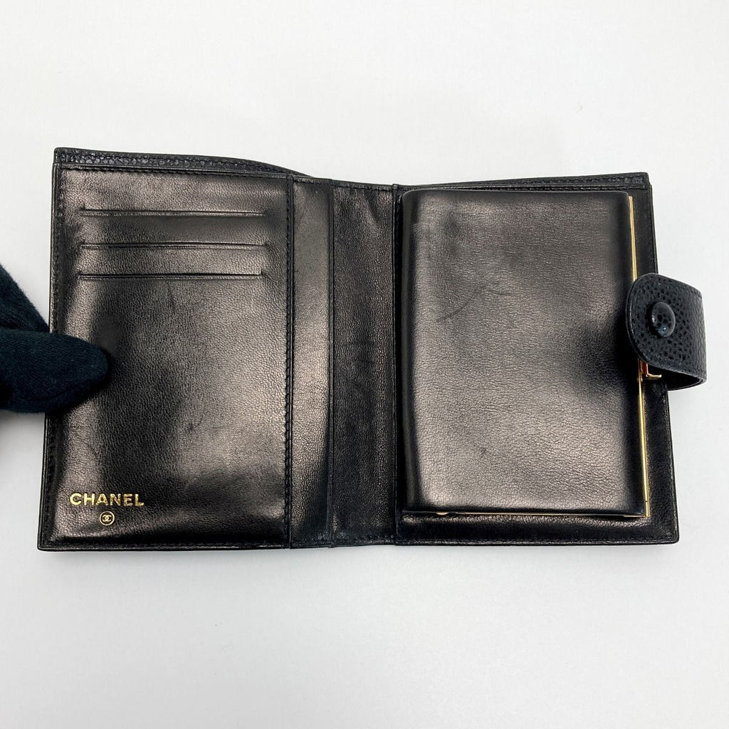 Chanel Coco Mark Clasp Bifold Wallet Black Caviar Leather — view 4
