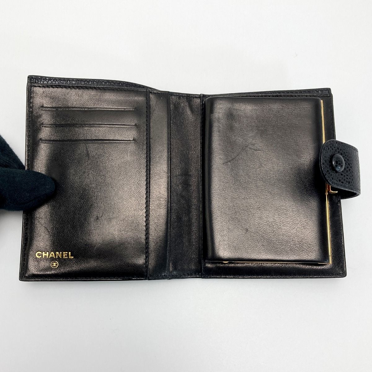Chanel Coco Mark Clasp Bifold Wallet Black Caviar Leather — view 4