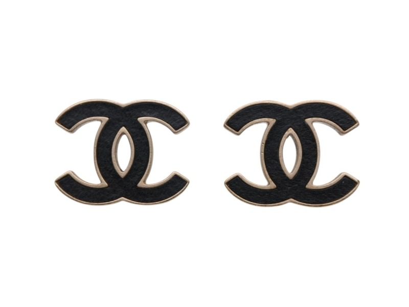 Chanel CC Logo Earrings Gold Black
