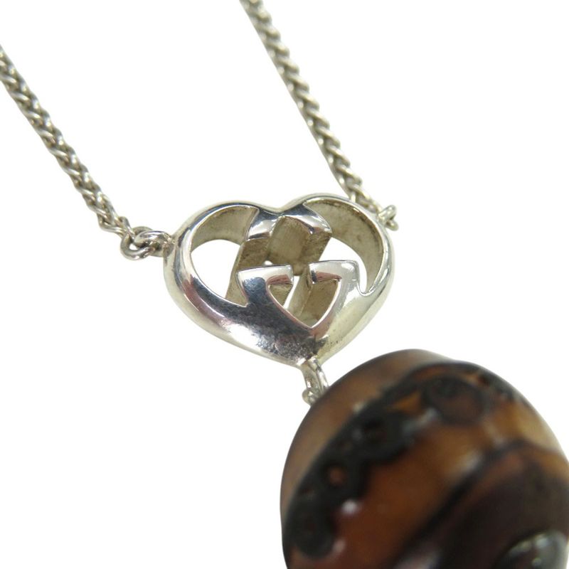 Gucci Interlocking G Heart Pendant Necklace Silver 925 Wooden Bamboo 0530 — view 5