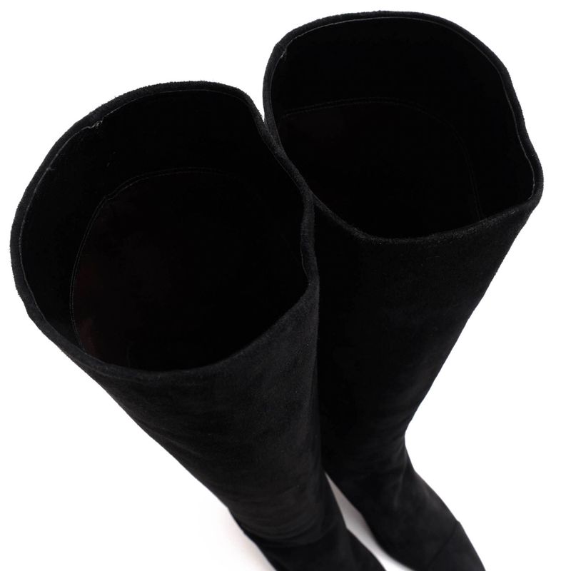 Chanel Long Boots Shoes Women Suede Leather Black High Heel Sole — view 6