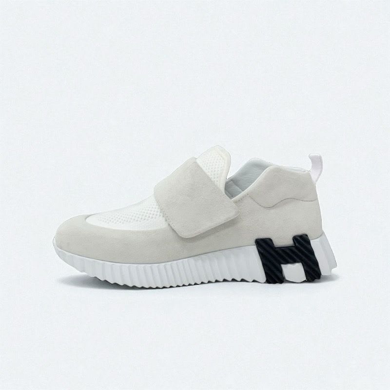 Hermes H Sneakers Shoes Suede Fabric White Velcro — view 3