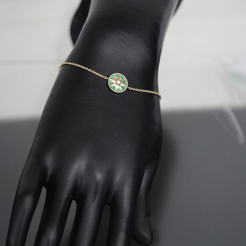 Dior Rose Devan Diamond Leather AU 750 18K Yellow Gold Green E1069 — view 5