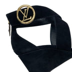 Louis Vuitton Horizon Line Sandals Shoes Suede Black Gold Lvhardware Wedge Sole — view 9