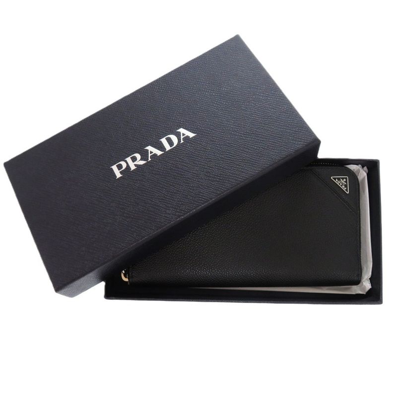 Prada Soft Calf Triangle 2 Ml317 Leather Black 0781 Long Wallet — view 3