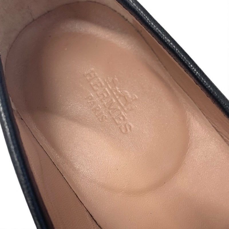 Hermes Paris Loafers Shoes Leather Black Silver Moccasins Flat Hhardware — view 7