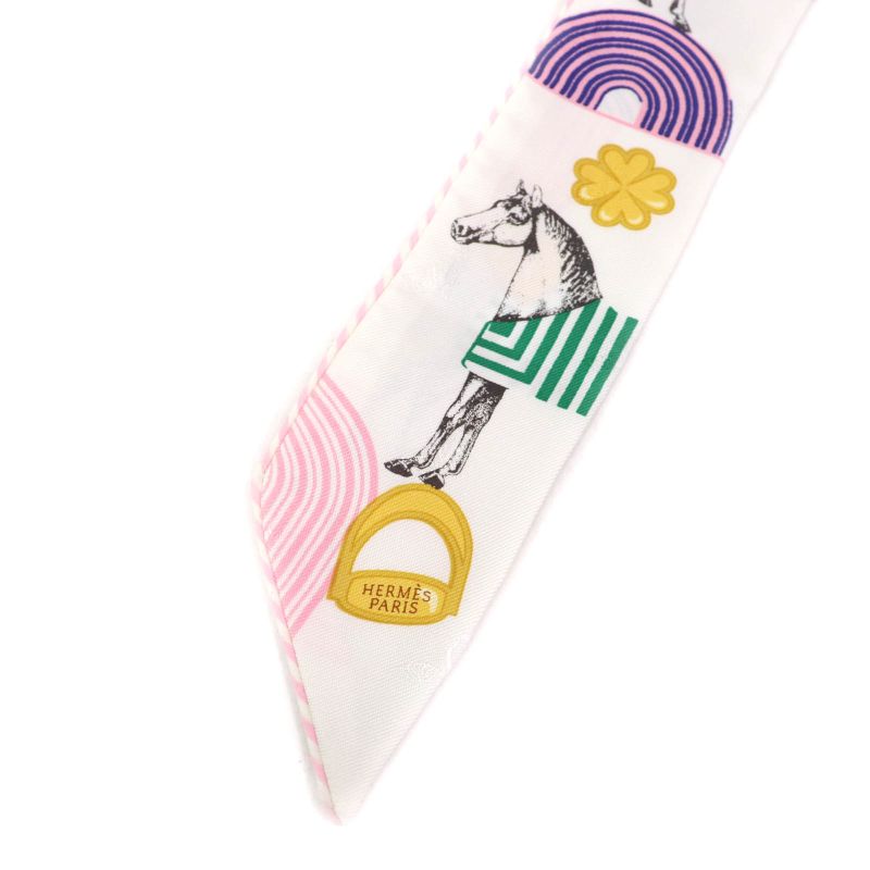 Hermes Garde Robe Pop 100% Silk Blanc Multi Colore Twillye Scarf — view 5